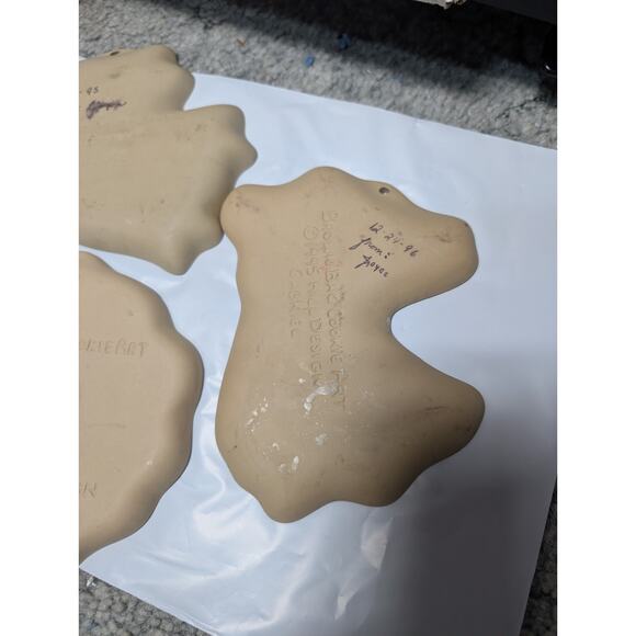 Vintage Brown Bag Cookie Art Molds Stoneware Set Of 3 Angel Wreath - Picture 7 of 8